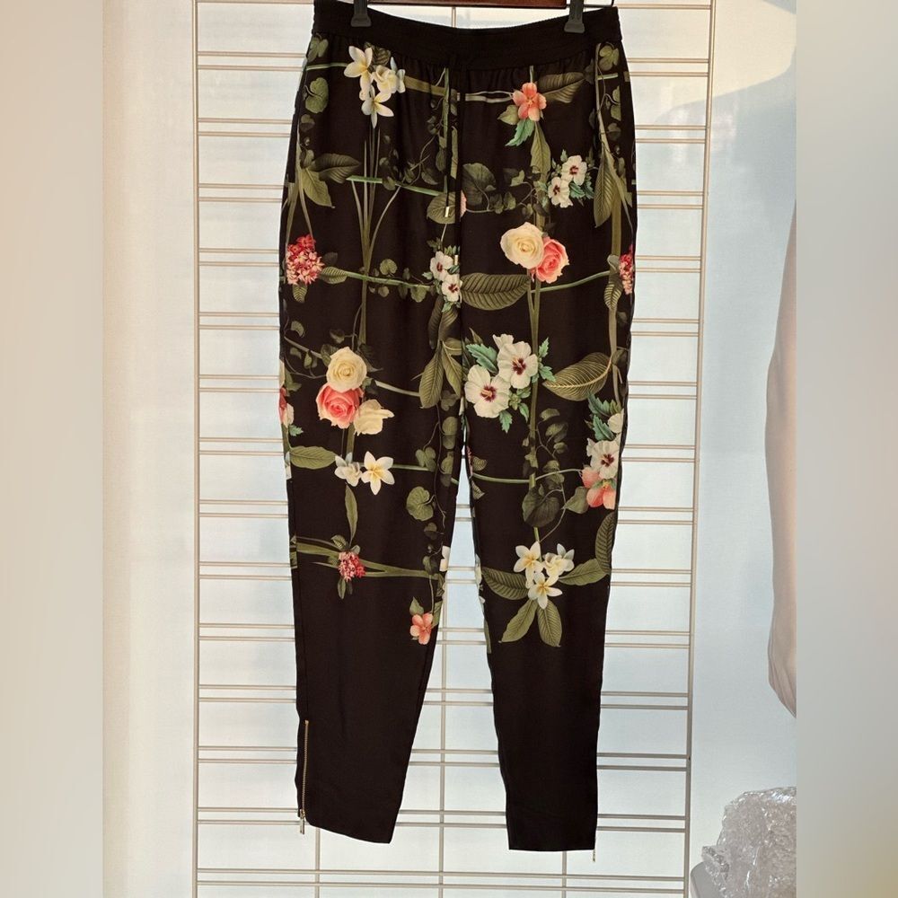 TED BAKER Floral Pant  size 2 Black side pockets back zipper pocket - Picture 3 of 9